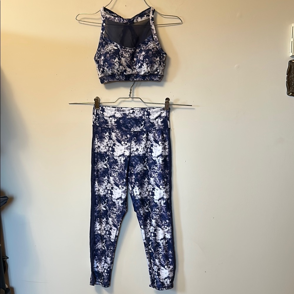Adore Me 2-piece activewear set blue/white/purple with mesh inserts size…